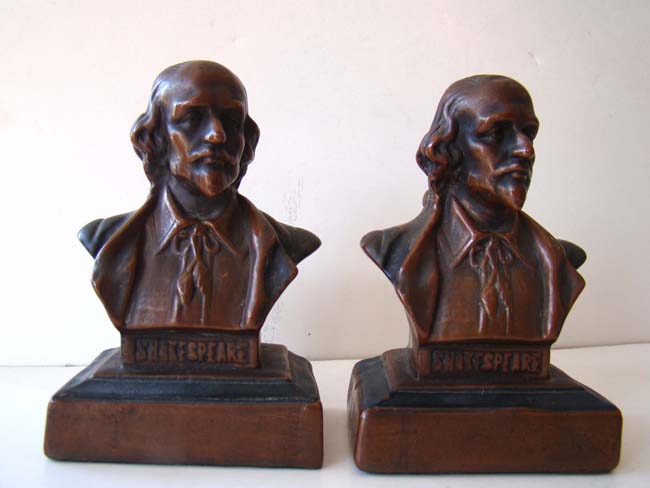 A nice pair of Shakespeare bookends made by the Pompeian Bronze Company circa 1925